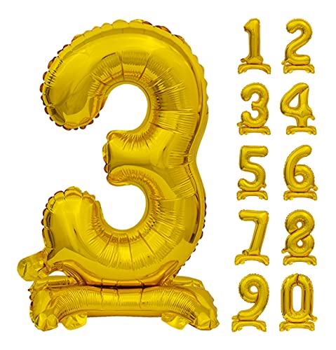 GoDan Beauty&Charm Riesige Luftballons Zahlen 0-9 zum Aufstellen auf dem Tisch 74 cm Folienballon Geburtstagsluftballons Zimmer und Raumdekoration beim Geburtstag Jubiläum (Zahl 3 Gold) von Beauty&Charm