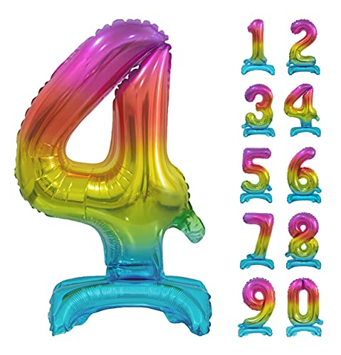 GoDan Beauty&Charm Riesige Luftballons Zahlen 0-9 zum Aufstellen auf dem Tisch 74 cm Folienballon Geburtstagsluftballons Zimmer und Raumdekoration beim Geburtstag Jubiläum (Zahl 4 Regenbogen) von Beauty&Charm