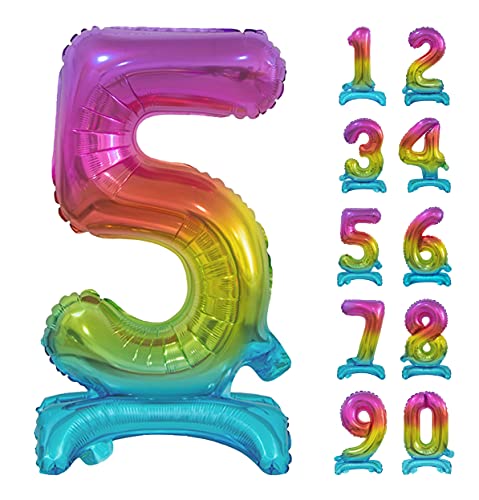 GoDan Beauty&Charm Riesige Luftballons Zahlen 0-9 zum Aufstellen auf dem Tisch 74 cm Folienballon Geburtstagsluftballons Zimmer und Raumdekoration beim Geburtstag Jubiläum (Zahl 5 Regenbogen) von Beauty&Charm