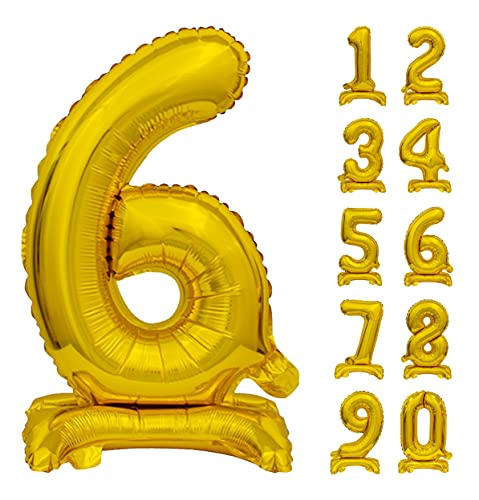GoDan Beauty&Charm Riesige Luftballons Zahlen 0-9 zum Aufstellen auf dem Tisch 74 cm Folienballon Geburtstagsluftballons Zimmer und Raumdekoration beim Geburtstag Jubiläum (Zahl 6 Gold) von Beauty&Charm