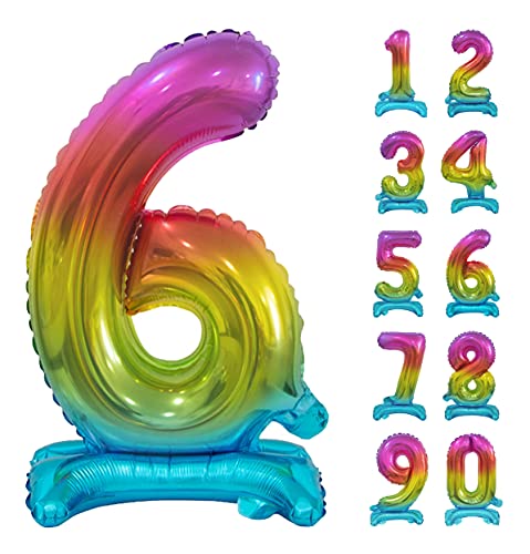 GoDan Beauty&Charm Riesige Luftballons Zahlen 0-9 zum Aufstellen auf dem Tisch 74 cm Folienballon Geburtstagsluftballons Zimmer und Raumdekoration beim Geburtstag Jubiläum (Zahl 6 Regenbogen) von Beauty&Charm