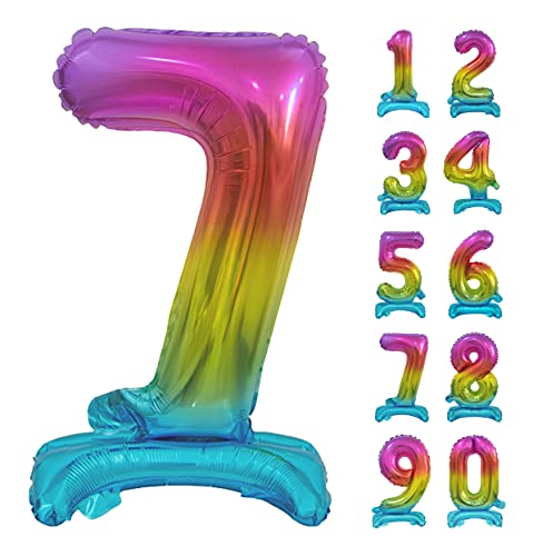 GoDan Beauty&Charm Riesige Luftballons Zahlen 0-9 zum Aufstellen auf dem Tisch 74 cm Folienballon Geburtstagsluftballons Zimmer und Raumdekoration beim Geburtstag Jubiläum (Zahl 7 Regenbogen) von Beauty&Charm