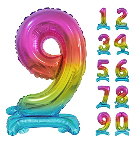 GoDan Beauty&Charm Riesige Luftballons Zahlen 0-9 zum Aufstellen auf dem Tisch 74 cm Folienballon Geburtstagsluftballons Zimmer und Raumdekoration beim Geburtstag Jubiläum (Zahl 9 Regenbogen) von Beauty&Charm