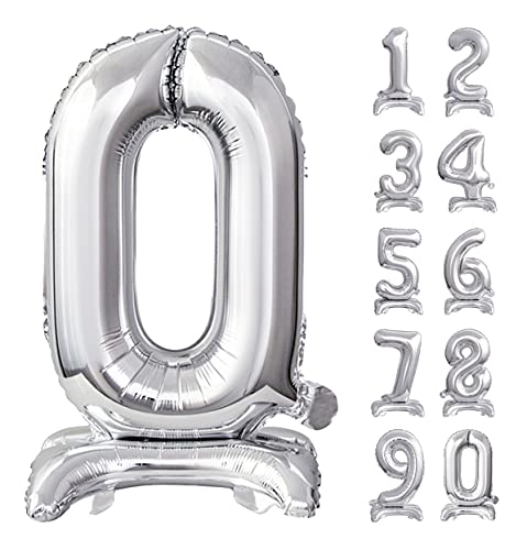 GoDan Beauty&Charm Riesige Luftballons Zahlen 0-9 zum Aufstellen auf dem Tisch 74 cm Folienballon Geburtstagsluftballons Zimmer und Raumdekoration beim Geburtstag Jubiläum Jahrestag (Zahl 0 Silber) von Beauty&Charm