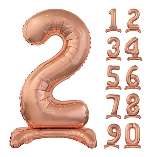 GoDan Beauty&Charm Riesige Luftballons Zahlen 0-9 zum Aufstellen auf dem Tisch 74 cm Folienballon Geburtstagsluftballons Zimmer und Raumdekoration beim Geburtstag Jubiläum Jahrestag (Zahl 2 Rosegold) von Beauty&Charm