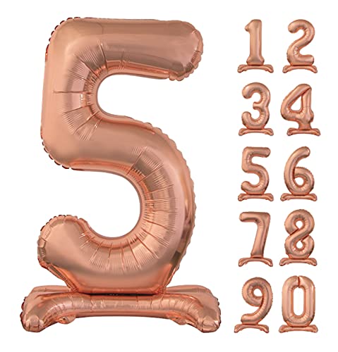 GoDan Beauty&Charm Riesige Luftballons Zahlen 0-9 zum Aufstellen auf dem Tisch 74 cm Folienballon Geburtstagsluftballons Zimmer und Raumdekoration beim Geburtstag Jubiläum Jahrestag (Zahl 5 Rosegold) von Beauty&Charm