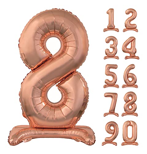 GoDan Beauty&Charm Riesige Luftballons Zahlen 0-9 zum Aufstellen auf dem Tisch 74 cm Folienballon Geburtstagsluftballons Zimmer und Raumdekoration beim Geburtstag Jubiläum Jahrestag (Zahl 8 Rosegold) von Beauty&Charm
