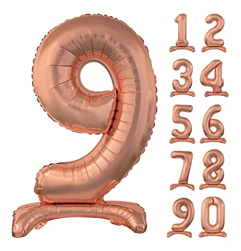 GoDan Beauty&Charm Riesige Luftballons Zahlen 0-9 zum Aufstellen auf dem Tisch 74 cm Folienballon Geburtstagsluftballons Zimmer und Raumdekoration beim Geburtstag Jubiläum Jahrestag (Zahl 9 Rosegold) von Beauty&Charm
