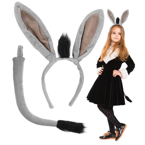 Beavorty 1 Satz Graues Esel -Set Stirnband Plüsch Ohren Cosplay Esel-Kostümzubehör Haarzubehör Haarschmuck für Party Anziehzubehör Tieres Ohrhaarband Garn Grey von Beavorty