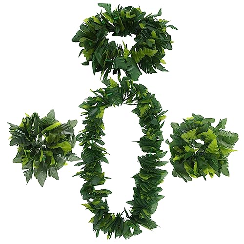 Beavorty 1 Satz Hawaiianische Anziehung Sommerparty-girlande Zubehör Für Party-requisiten Nacken Blatt Lei Mit Handgelenkband Luau-kranz Grünes Hula-stirnband Tropisch Strand Green von Beavorty