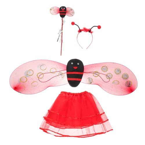 Beavorty 1 Satz Käferflügelrockset Party Kostüm Kostüm Kindgerechtes Kostüm Tutu Rock Kostüm Zubehör Marienkäfer-Gastgeschenke Marienkäfer-Kostüm Cosplay-Fee Zauberstab rot von Beavorty