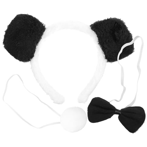Beavorty 1 Satz Panda Ohren Stirnband Halloween-cosplay-set Panda-ohr-stirnband Schwarze Fliege Plüsch Fliege Krawatte Panda-kostüm Cosplay-requisiten Haarreifen Kind Flanell Schmücken Tier von Beavorty