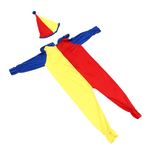 Beavorty 1 Satz Rotes Und Gelbes Clownkostüm Clown-kleidung Performance-kleidung Clown-strampler Stilvoller Partyhut Zubehör Für Partykostüme Partyzubehör Chemiefaser (dünner) von Beavorty