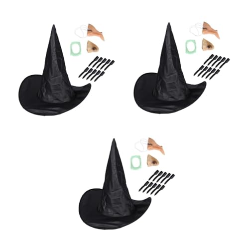 Beavorty 15 Stck. Teiliges Halloween Hexen Kostüm mit Hut Kinn Nase Nägeln und Falschen Zähnen Einzigartiges Cosplay Zubehör für Erwachsene und Partydekoration von Beavorty