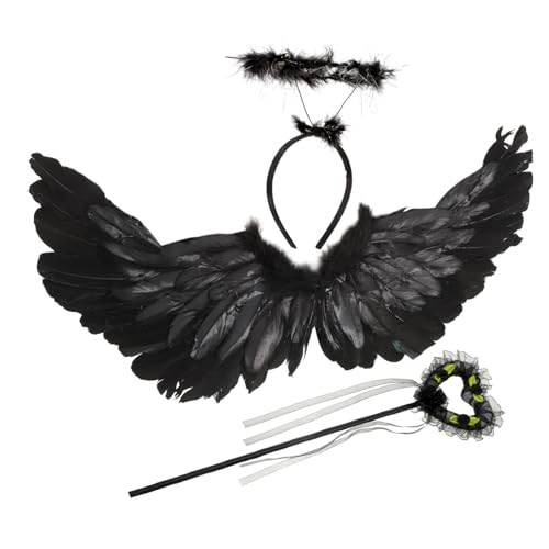Beavorty 1Satz Engelsflügel für Schwarze Teufelsflügel mit Stirnband Zauberstab für Cosplay Karneval Kreative Fotos Teiliges Kostüm Accessoire Beavorty 1Satz Engelsflügel für Schwarze Teufelsflügel mit Stirnband Zauberstab für Cosplay Karneval Kreative Fotos Teiliges Kostüm Accessoire von Beavorty