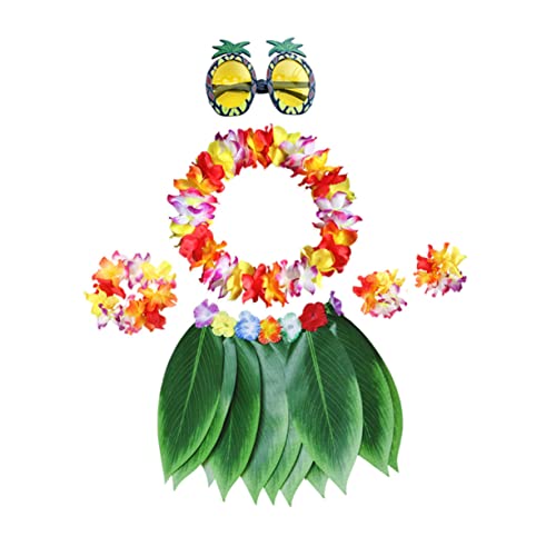 Beavorty 1Satz Hawaiianisches Kostümset mit Kunstblattrock Teiligem Zubehör Ananasbrille für Damen Luau Partys Sommerfestivals von Beavorty