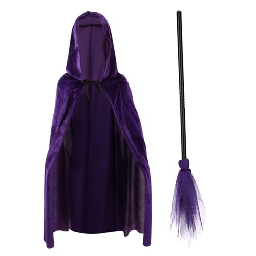 Beavorty 1Satz Hexenbesen Kapuzenumhang Velours Umhang Für Halloween Kostümparty Cosplay Requisiten Für Hexen Rollenspiele von Beavorty