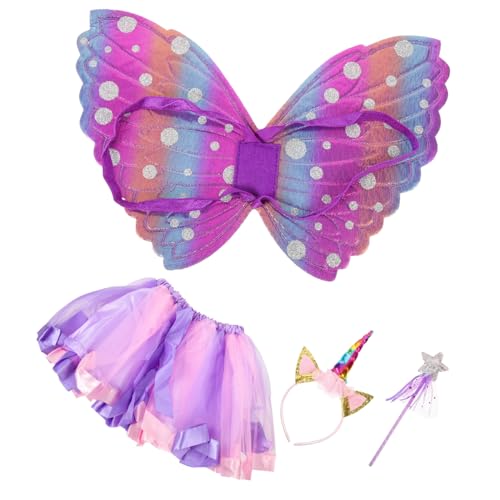 Beavorty 1Satz Kostümset Mit Feenflügeln Bunter Tüllrock Zauberstab Karneval Cosplay Geburtstagsfeiern Kostümpartys Für Kleine Prinzessinnen von Beavorty