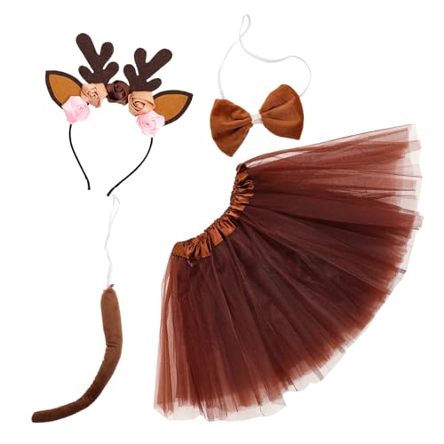 Beavorty 1Satz Tierohren Stirnband mit Hirschgeweih Tutu Rock für Halloween Cosplay Teiliges Kostüm für Damen für Partys Bühnenauftritte von Beavorty