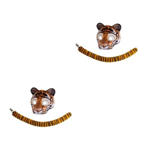 Beavorty 2 Sätze Tiger Kostüm Set mit Realistischer Tiermaske und für Cosplay und Halloween Atmungsaktive Halbgesichtsmaske mit Elastischem Band Tierkostüm Zubehör für Damen und Herren von Beavorty