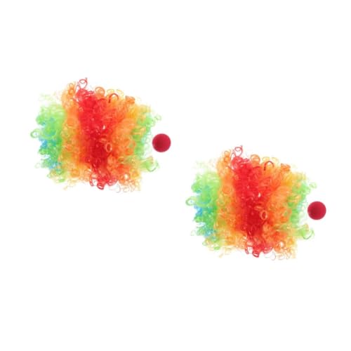 Beavorty 2 Stück Clown Kostüm Set mit Bunter Perücke und Schaumstoffnase Vielseitiges und Halloween Kostüm für Damen Herren und Einfach Anzuziehen für Fasching Cosplay und Geburtstagsfeiern von Beavorty