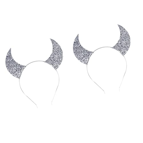 Beavorty 2 Stück Dämon Horn Stirnband Gothic Hörner Babystirnband Stirnband mit Teufelsohren Haarschmuck für Halloween-Haarreifen haarband Glitzertuch Silver von Beavorty