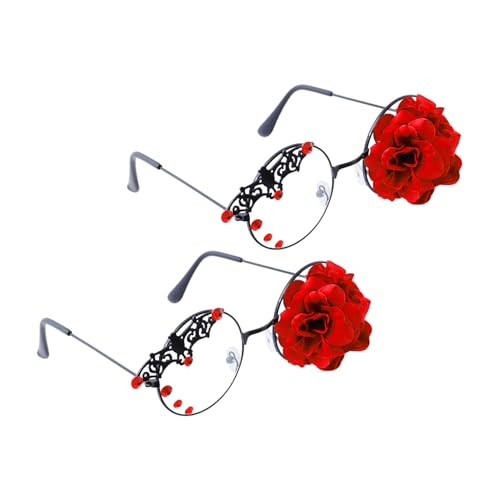 Beavorty 2 Stück Gothic Lolita Steampunk Brille mit Rosenmotiv Vintage Punk Eyewear für Damen Leichte Langlebige Party Cosplay-accessoires im Floralen Design von Beavorty