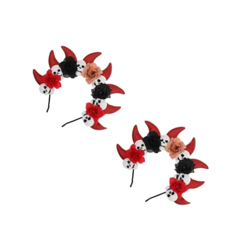 Beavorty 2 Stück Halloween Haarreif mit Teufelshörnern und Blumen Elastisches Kopfband für Damen Leichtes Cosplay Accessoire für Halloween und Day Of The Dead Partys Beavorty 2 Stück Halloween Haarreif mit Teufelshörnern und Blumen Elastisches Kopfband für Damen Leichtes Cosplay Accessoire für Halloween und Day Of The Dead Partys von Beavorty