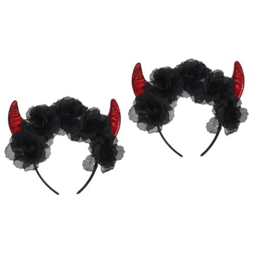 Beavorty 2 Stück Halloween Haarreifen mit Schwarzen Rosen Leichtes Teufelshorn Stirnband für Karneval und Kostüm Komfortabel und Hautfreundlich Kopfschmuck für Halloween und Party von Beavorty