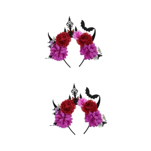Beavorty 2 Stück Halloween Stirnband mit Teufelshörnern und Fledermaus Blumen Design Bequemes Leichtes Kopfschmuck für Damen für Halloween Cosplay und Themenpartys von Beavorty