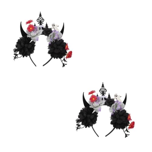 Beavorty 2 Stück Halloween Teufelshörner Haarreif mit Blume Wiederverwendbarer Dämonen Kopfschmuck für Damen Komfortabel Langlebig Vielseitig Passend zu Party und Karnevalskostümen von Beavorty