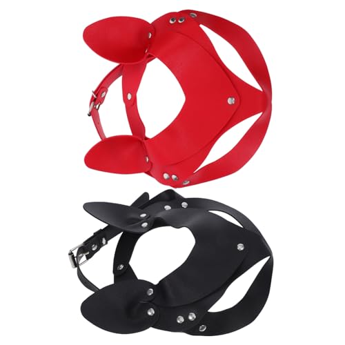 Beavorty 2 Stück Punk aus Pu-Material Verstellbare Half-face Masken mit Katzenohren Atmungsaktiv Langlebig für Halloween Kostümparty Maskenball Schwarzer und Roter Stil Beavorty 2 Stück Punk aus Pu-Material Verstellbare Half-face Masken mit Katzenohren Atmungsaktiv Langlebig für Halloween Kostümparty Maskenball Schwarzer und Roter Stil von Beavorty