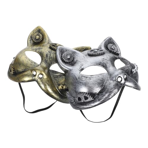 Beavorty 2 Stück Steampunk Halbgesichtsmaske Katzenmotiv mit Silbernen und Goldenen Details Leichte Langlebige Party Cosplay maske für Herren Komfortabel und Detailreich für Halloween und Beavorty 2 Stück Steampunk Halbgesichtsmaske Katzenmotiv mit Silbernen und Goldenen Details Leichte Langlebige Party Cosplay maske für Herren Komfortabel und Detailreich für Halloween und von Beavorty