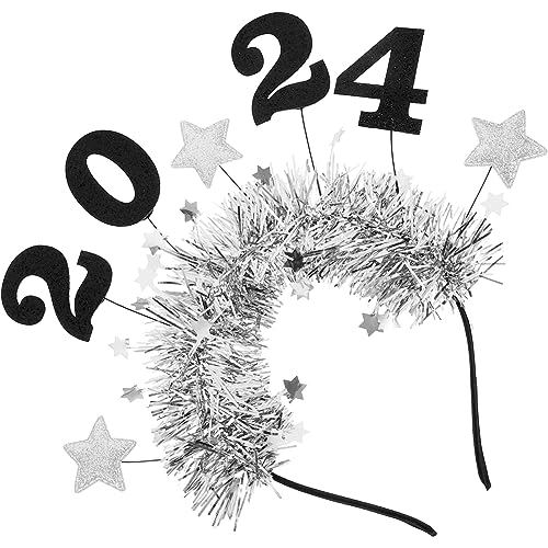 Beavorty 2024 Frohes Neues Jahr Stirnband Tiara Glitzer Stern Stirnband Mit Lametta Neujahr Haarreifen Kopfschmuck Für Silvester Partydekorationen Silber von Beavorty