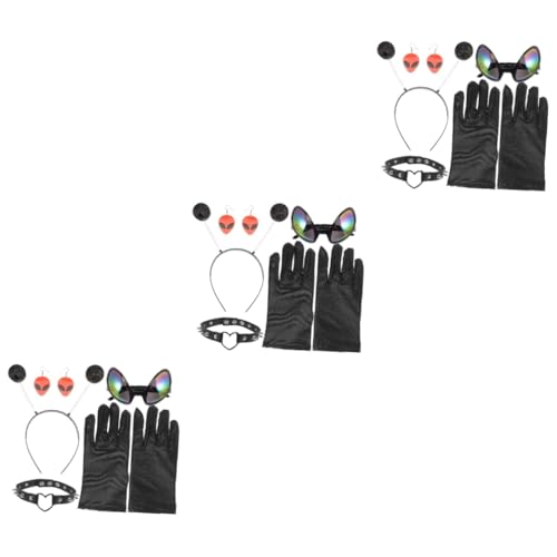 Beavorty 3 Sätze Party -kleidungsstück Außerirdischer Erwachsene Stirnbänder Haarband Schnapsgläser Cosplay-brille Lustige Brille Haarzubehör Cosplay-stirnband Plastik Black von Beavorty