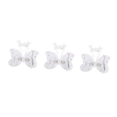 Beavorty 3 Stück Schmetterlingsflügel Eingestellt Kostüm Cosplay Kinderflügel Für Mädchen Stirnband Fee Zauberstab Weiß von Beavorty