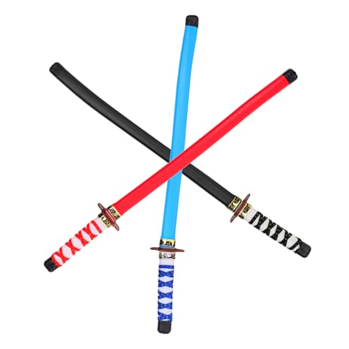 Beavorty 3 Stück Teiliges Japanisches Samuraischwert Schwerter für Cosplay Party Geburtstagsgeschenk Rot Blau Schwarz Leicht und Sicher von Beavorty