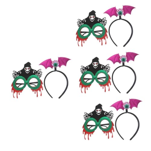 Beavorty 4 Sätze Halloween Haarreif Teilig mit Gruseligen Augenbrillen und Fledermausflügeln Langlebiges Party Haaraccessoire für Halloween Kostüm und Themenpartys Auffälliges Dekoratives von Beavorty