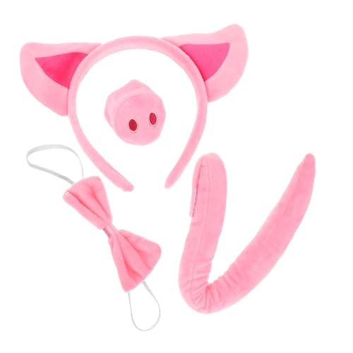 Beavorty 4 Stück Teiliges Schwein Kostüm Set mit Weichem Plüsch Stirnband Nasenclip mit und Schleife Leichtes Tierkostüm Zubehör für Karneval Halloween Party von Beavorty