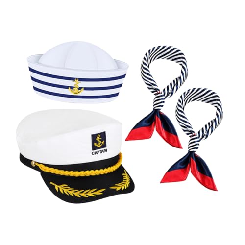 Beavorty 4 Stück Yacht Captain Hat mit Schal Nautische Kostümaccessoires für Männer und Frauen für Halloween und Themenpartys von Beavorty