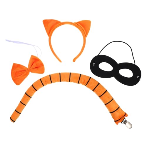 Beavorty 4Stücke Katzenkostüm Set für Frauen Teiliges Katzen Cosplay Set mit Maske Schwanzschleife für Halloween Kostümpartys Rollenspiele von Beavorty