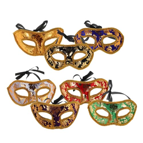 Beavorty 7 Stück Teiliges Herren Masquerade Masken Bunte Venezianische Halbgesichtsmaske mit Bequemem Stirnband Leichtes Partyzubehör für Karneval Maskenball und Festliche von Beavorty