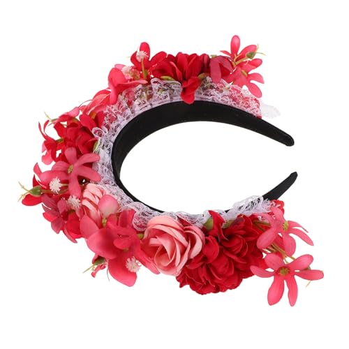 Beavorty Blumenkrone Haarband Mit Roten Rosenblüten Im Ethno Stil – Elegantes Haarteil Mit Künstlichen Blumen Für Damen – Haarschmuck Für Halloween Partys Zum Fotografieren von Beavorty
