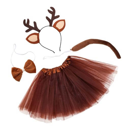 Beavorty Cosplay Reindeer Kostümset Teilig mit Antler Haarreif Tierohren Schleife Tüllrock für Halloween Karneval Fotografie und Bühnenaufführungen von Beavorty