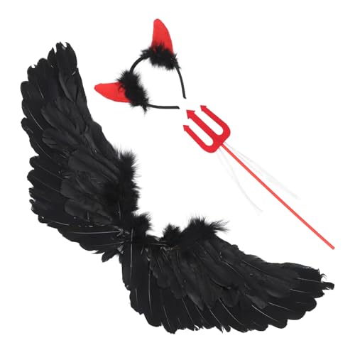 Beavorty Cosplay Teufelsflügel Kostüm Halloween Schwarzer Federflügel Flexible Hautfreundliche Materialien Mittlere für Karneval und Rollenspiele von Beavorty