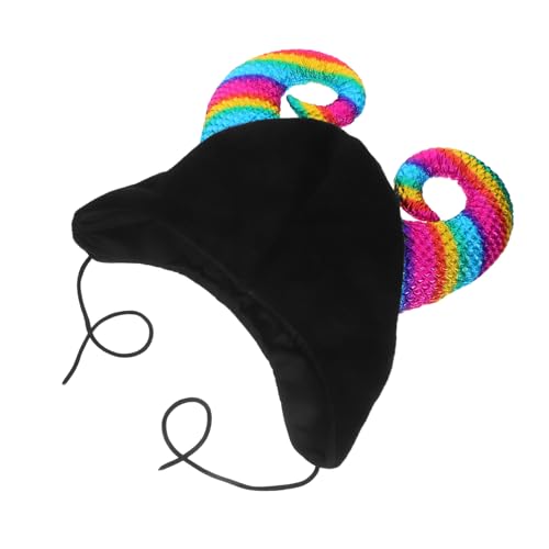 Beavorty Cow Horn Beanie Ski Hat mit Kinnriemen Leichte Warme Wintermütze für Erwachsene Lustige Cosplay Kuhkostüm Kopfbedeckung als Party Fotorequisit für Halloween und Geburtstage von Beavorty