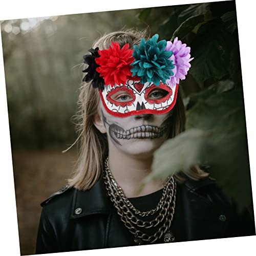 Beavorty Day Of The Dead Maske mit Blumen Halbe Gesichtsmaskerade Bequeme Langlebige Cosplay Maske für Halloween Karneval Tanzshow und Festlichkeiten von Beavorty