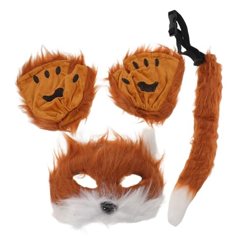 Beavorty Fuchs Kostüm Set für Mädchen mit Beweglichem Plüschschwanz Kuscheligen Ohren und Passenden Handschuhen Weiches Atmungsaktives Tier-rollenspiel Zubehör für Halloween Cosplay von Beavorty