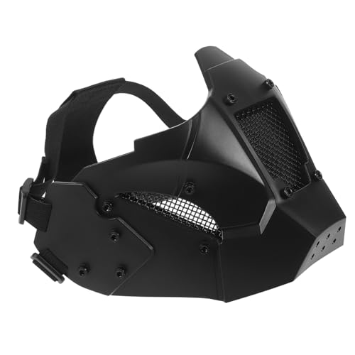 Beavorty Half Face Maske für Erwachsene Futuristischer Gothic Ninja Helm Schwarze Cosplay Halbgesichtsmaske mit Mechanischem Display-ständer Atmungsaktiv und Stoßfest für Halloween-partys von Beavorty