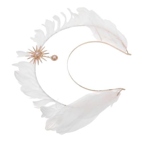 Beavorty Halloween-Dekorationen Göttin Kopfschmuck Braut-Tiara-Stirnband Krone Haarreif Halloween-Kostüm-Kopfschmuck Diademe für Frauen Braut Sonne Kopfbedeckung Nachahmungsperlen Weiß von Beavorty